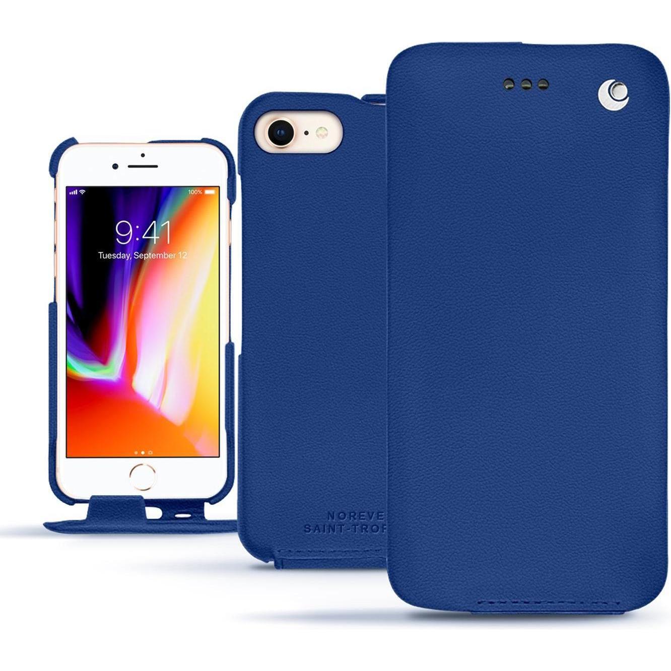 Noreve Lederschutzhülle vertikal (Apple iPhone 8), Smartphone Hülle, Blau