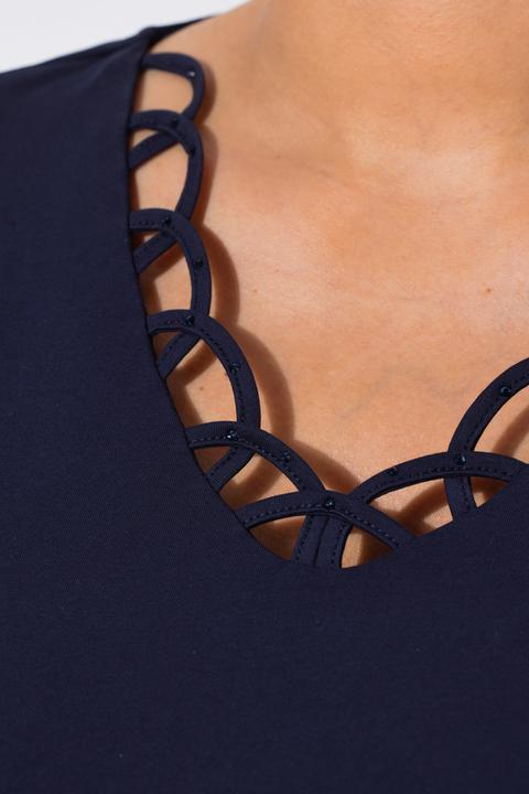 Actual product image Ulla Popken Openwork Trim 3/4 Sleeve Tee (62)