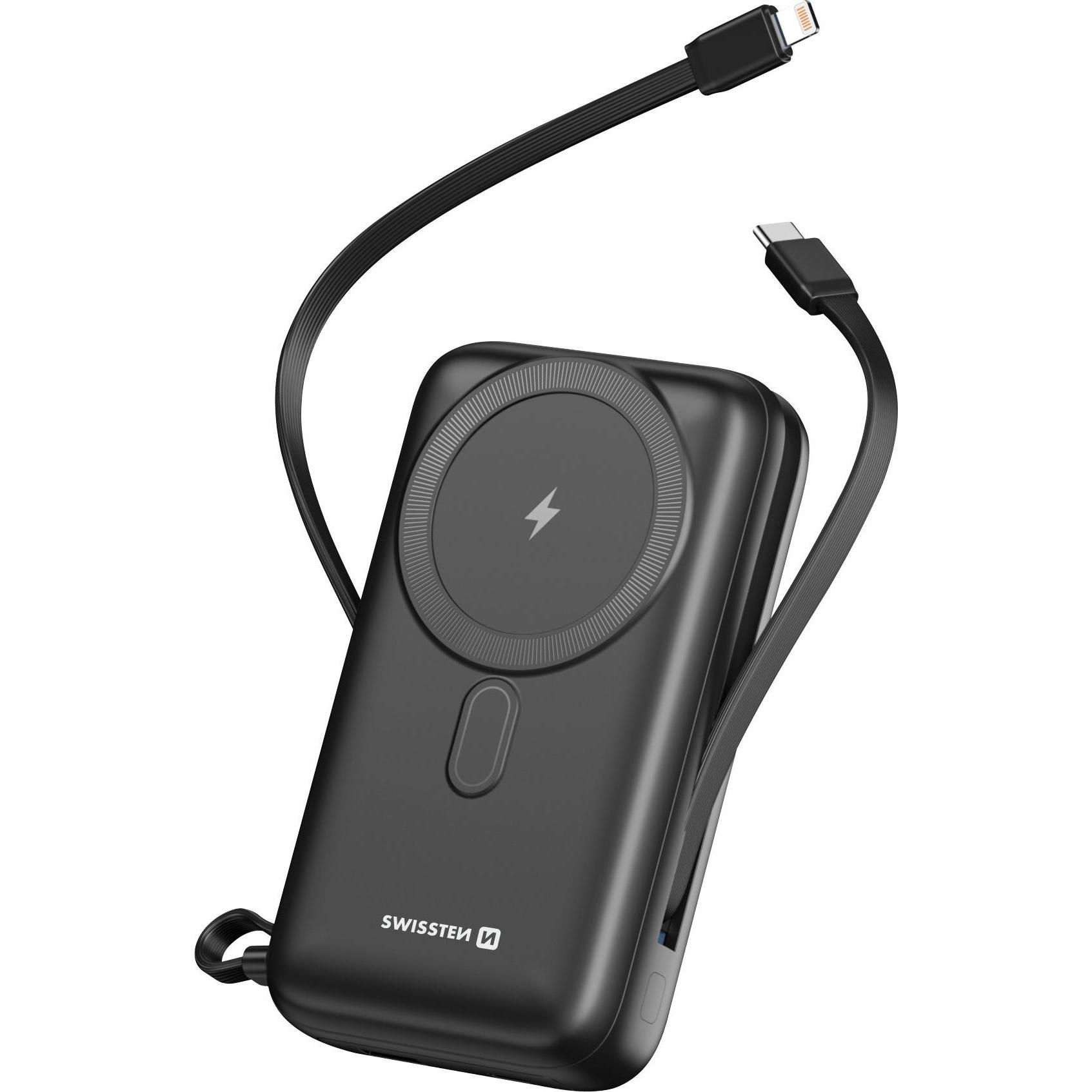 Swissten Power Bank 20000 Mah 20W (Magsafe Compatible) with Built-In Cables USB-C And Lightning (20000 mAh, 22.50 W, 77 ...