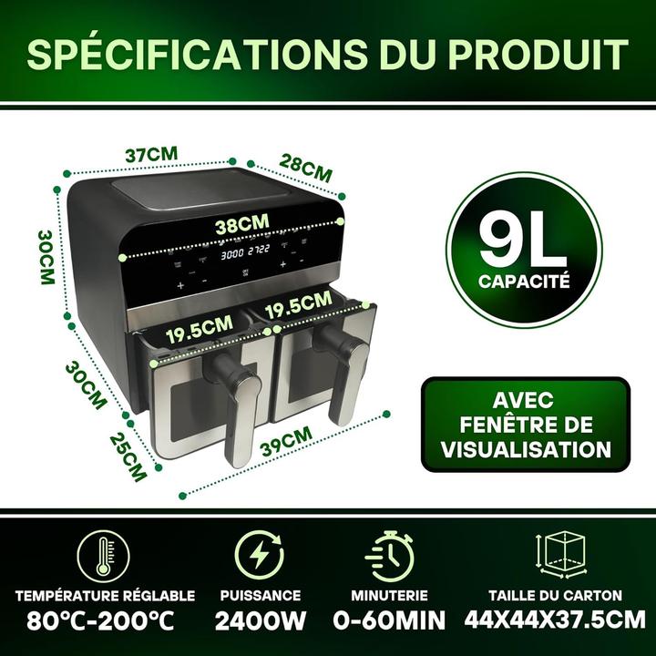 Image du produit Comfy Nest Friteuse à air double avec fenêtres