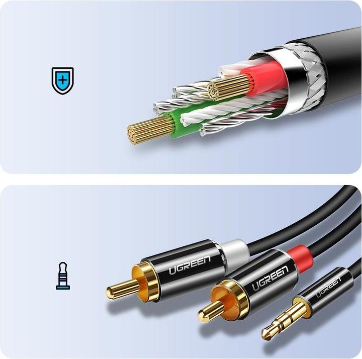 Productafbeelding Ugreen audiokabel 3,5 mm mini-jack - 2RCA 3m zwart (10590) (3 m, 3,5 mm aansluiting (AUX))
