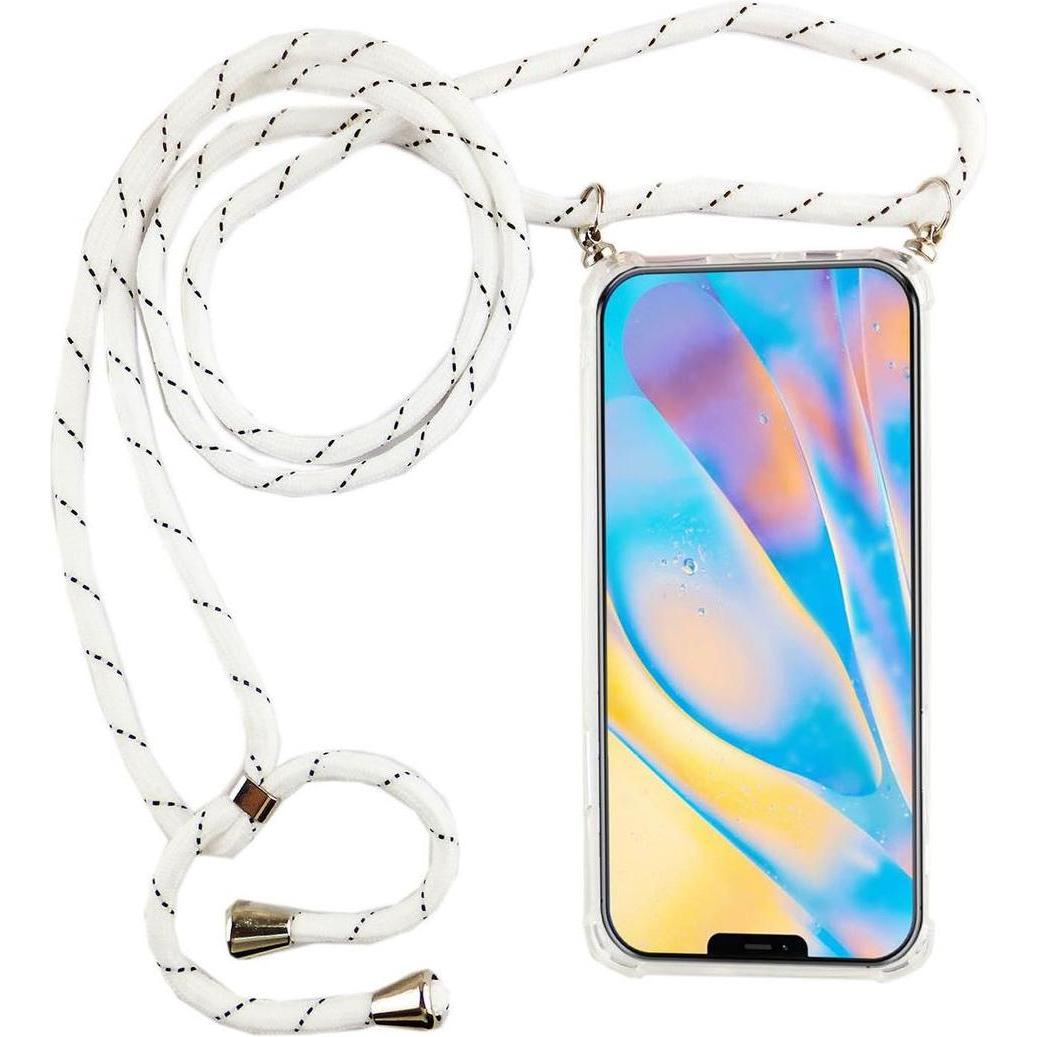 König Design Apple iPhone 12 / 12 Pro Handykette Hülle mit Band zum umhängen Kordel Etui Weiss, Handykette, Transparent