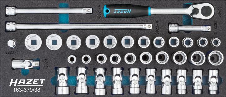 Produktbild HAZET Steckschlüssel Satz 163-379/38 ∙ Vierkant10 mm (3/8 Zoll) ∙ Aussen Doppel-Sechskant-Tractionsp…