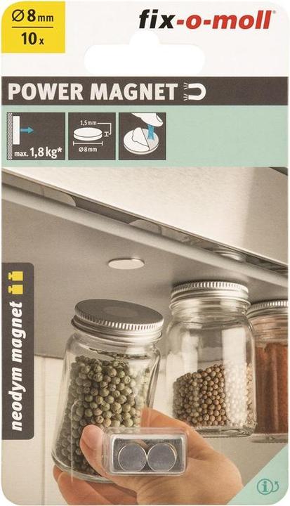 Fix-o-moll Magnet Disc Neodymium Adhesion.Silver8mm 10pcs (10x)