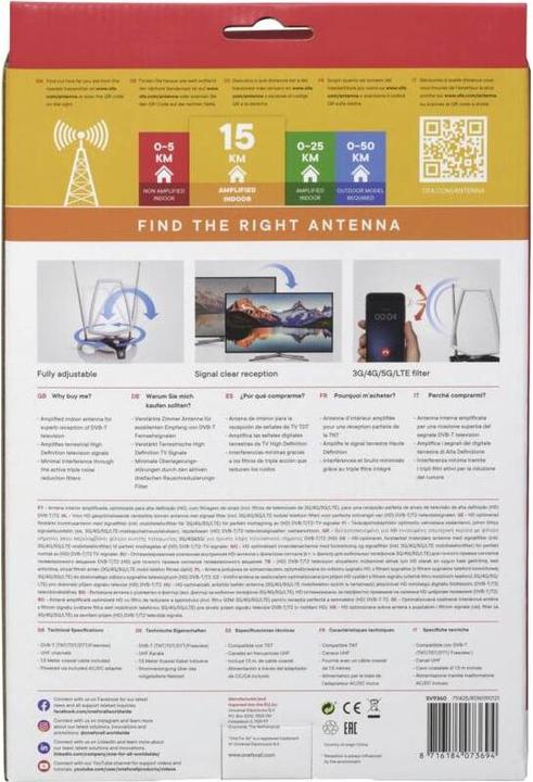 Image du produit One for All Antenne DVB-T2 Indoor Performance 5G (Antenne d'intérieur, DVB-T / -T2)