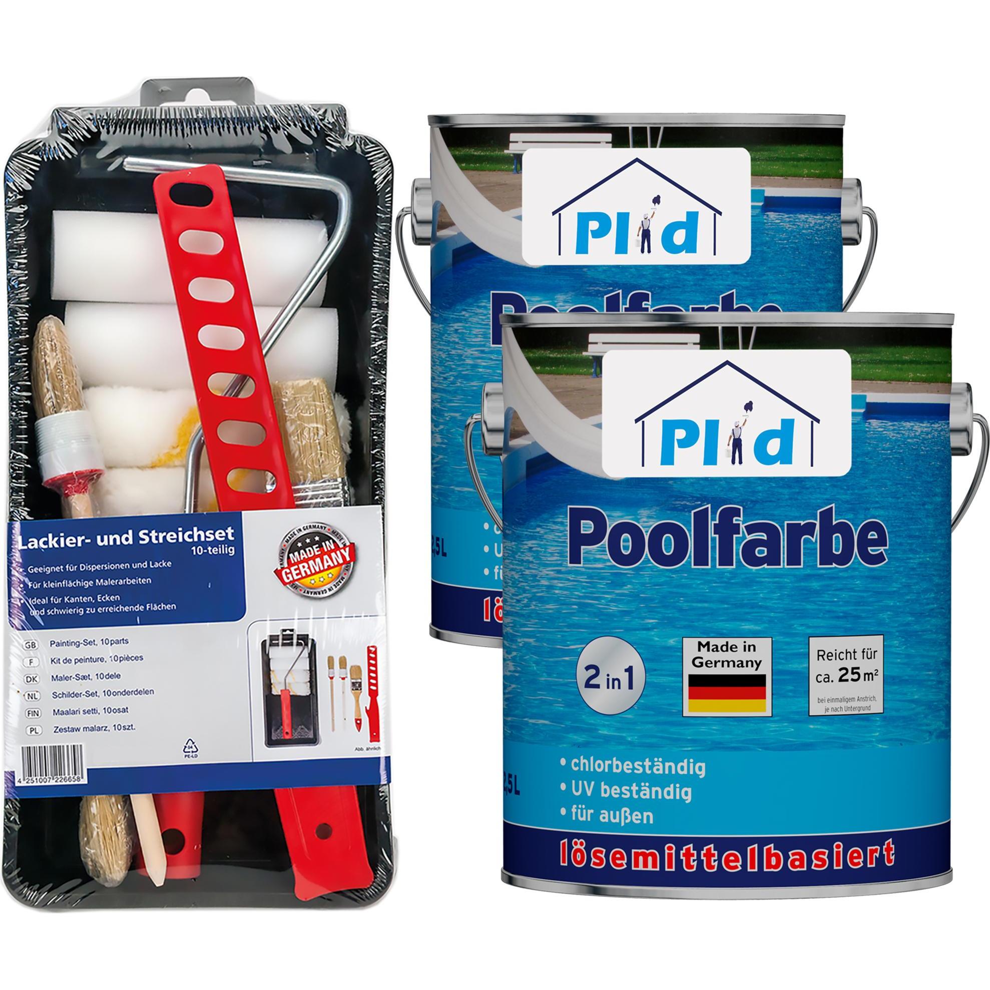 Plid, Künstlerfarbe + Bastelfarbe, Poolfarbe, Poolblau Set 5l, Schwimmbeckenfarbe Unterwasserfarbe- Anstreichset (Poolbl...
