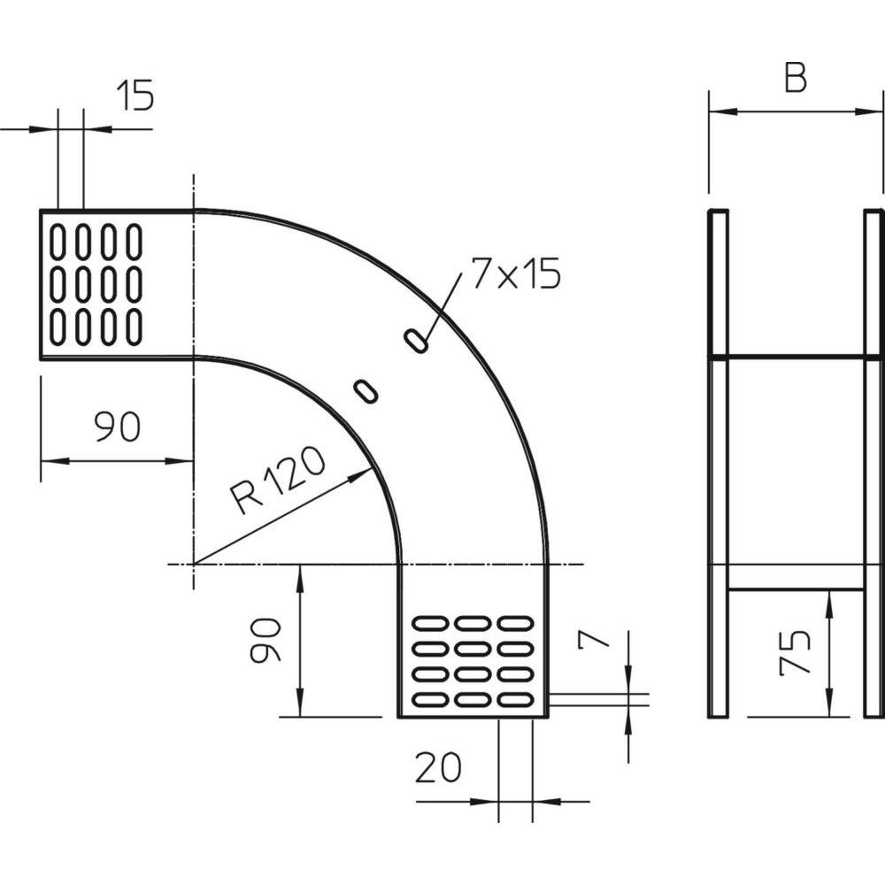 Thumbnail - OBO Bettermann, Leitungsführung, OBO RBV 810 F FS Vertikalbogen 90° fallend 85x100, St, FS (8.50 cm)