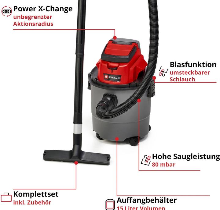 Immagine prodotto Einhell TC-VC 18/15 Li-Solo 2347145 (Aspirapolvere a umido e a secco)