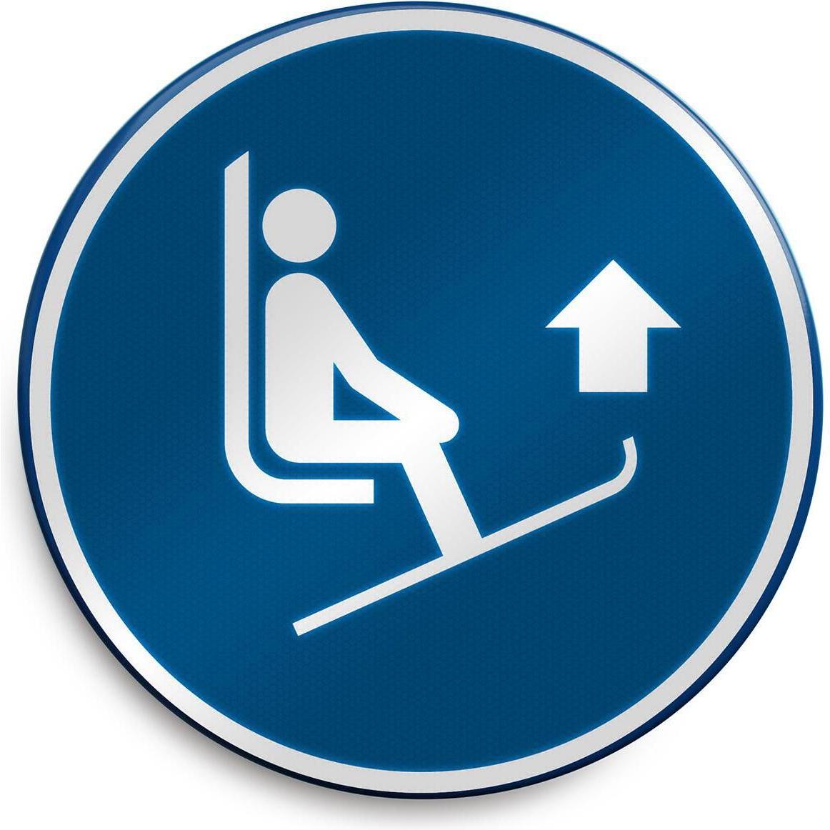 Brady, Etiketten, M/M036/NT/RLFBD-DIA400-1, ISO Sicherheitsschild - Skispitzen anheben, Aluminium laminiert mi
