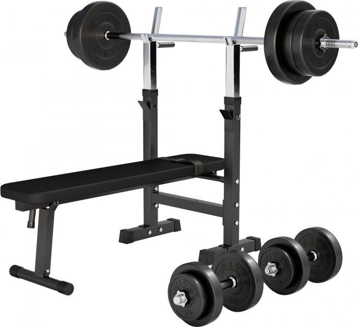 Gorilla Sports Weight bench barbell set plastic 38kg-70kg