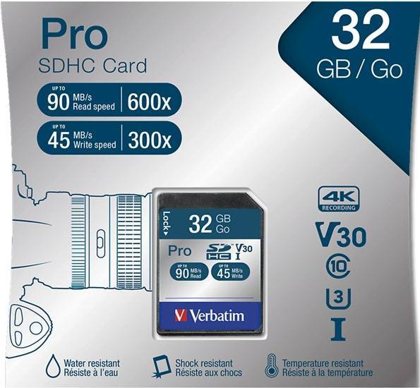 Actual product image Verbatim SDHC Card Pro 32GB Class 10 UHS-I (32 GB, SDHC, U1, UHS-I)