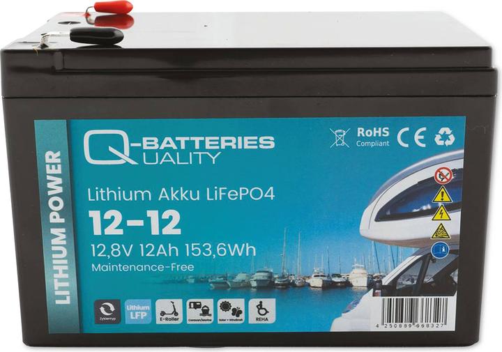 Actual product image Q-Batteries Lithium battery 12-12 12.8V 12Ah, 153.6Wh LiFePO4 battery (1 pcs., Device specific, 12000 mAh)