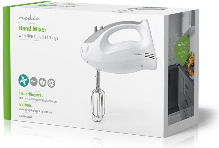 Productafbeelding Nedis Handmixer 200 W 5 snelheden Turbo functie 2 kloppers / 2 deeghaken Grijs/Wit (200 W)