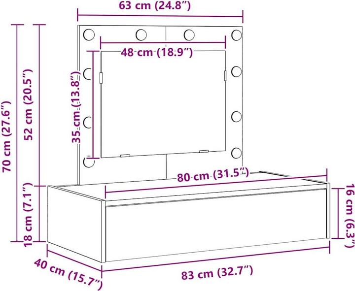 Actual product image vidaXL Moderner Schminktisch (40 x 40 x 70 cm)