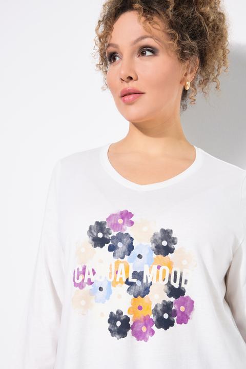 Produktbild Ulla Popken Shirt, Blüten, Classic, V-Ausschnitt, 3/4-Arm (50, 52)