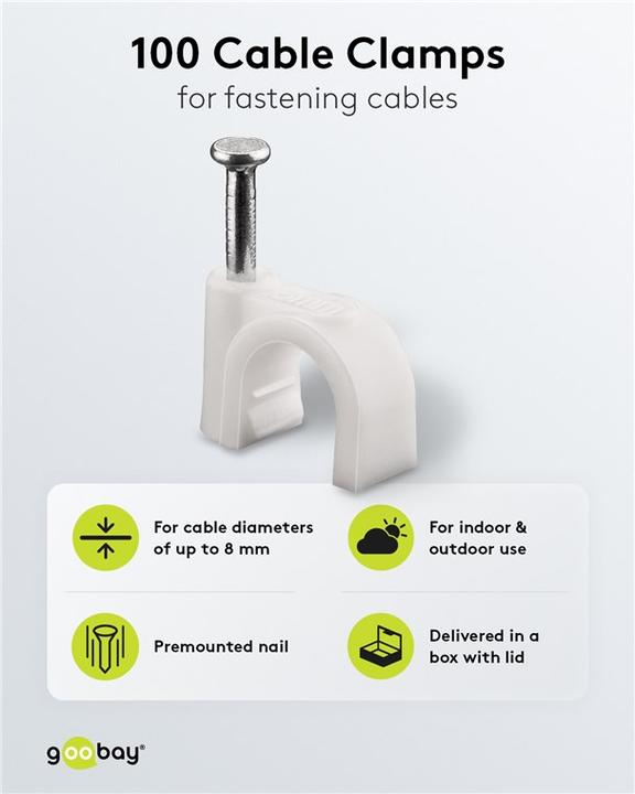 Actual product image Goobay Cable clamp, white max. cable diameter : 8.0 mm
