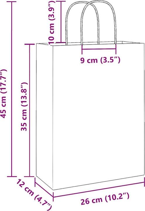 Produktbild VidaXL Kraftpapiertüten 50 Stk. mit Henkel Schwarz 26x12x35 cm Papiertüte (Geschenktüte, 50 x)