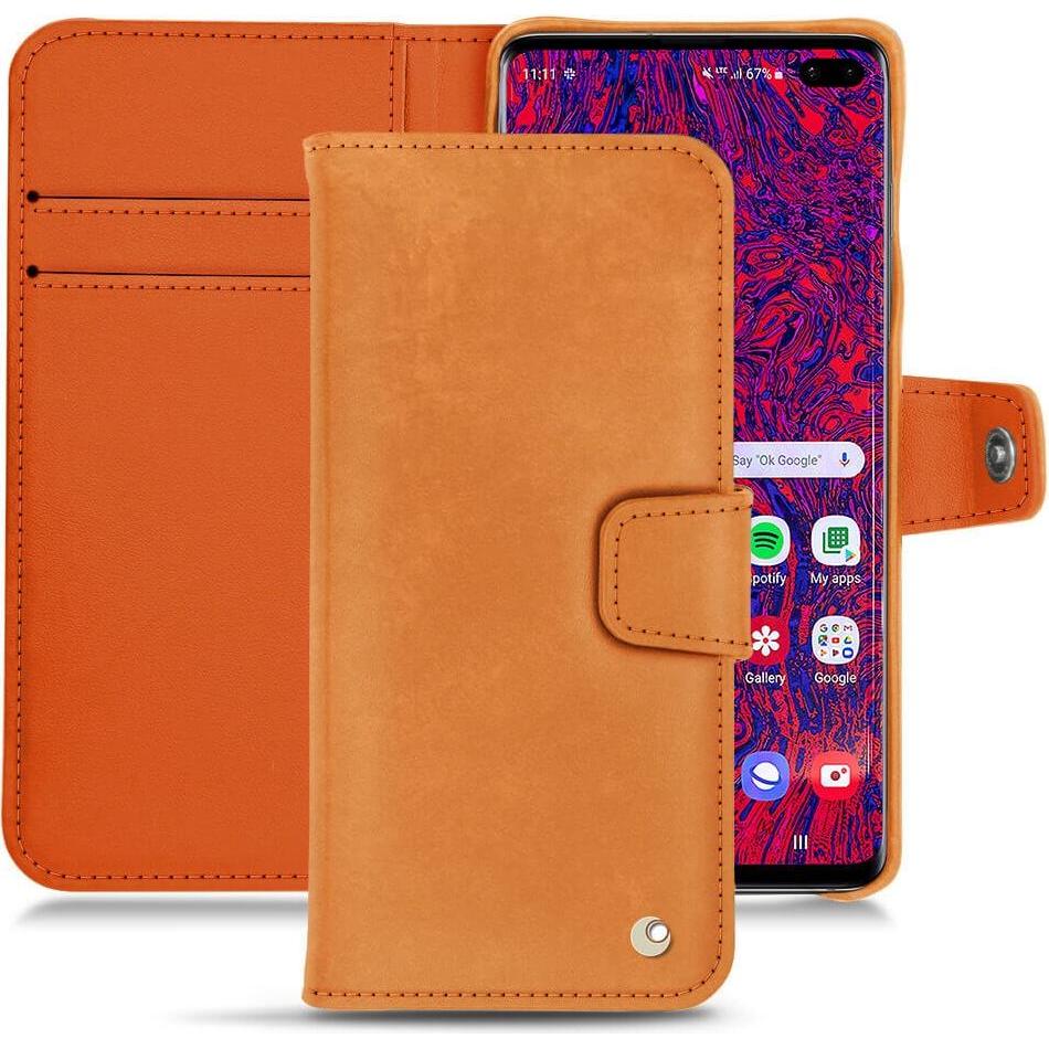 Noreve Lederschutzhülle Wallet (Samsung Galaxy S10+), Smartphone Hülle, Orange
