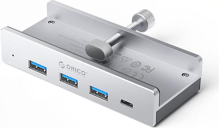 Produktbild Orico Converter MH4PC Hub Clamp-Mounted USB-C / 3x USB-A 3.0 + 1x USB-C 3.0 - Silver (USB-C, 4 Ports)