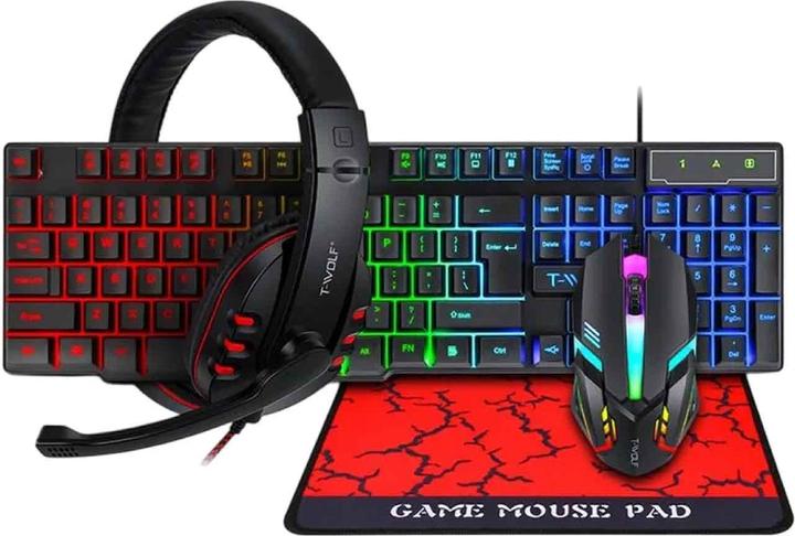 Immagine prodotto Deltalabs Combo da gioco 4in1: mouse, cuffie, tastiera e tappetino per mouse - RGB QWERTY (nero) (USA, Cablato)