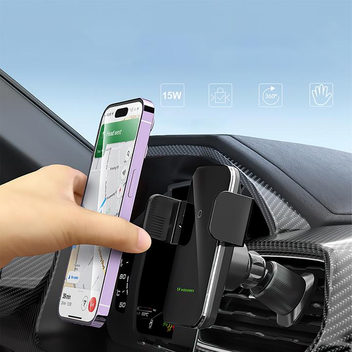 Immagine prodotto Wozinsky WEDZ-3Y8S clamp car holder with 15W inductive charger for phone on the air vent - black