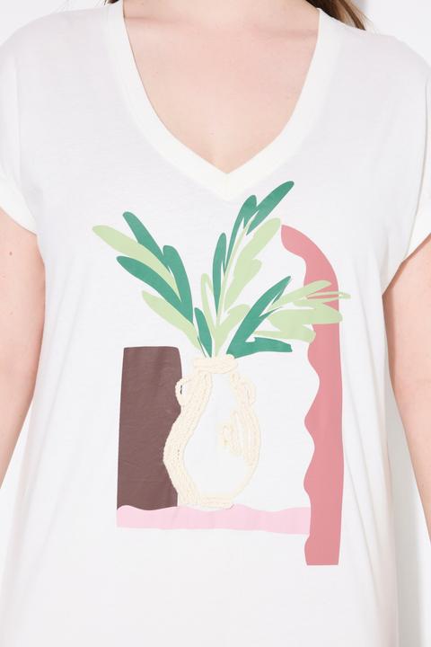 Actual product image Ulla Popken Eco Cotton Geometric Embroidered Cap Sleeve Tee (46, 48)