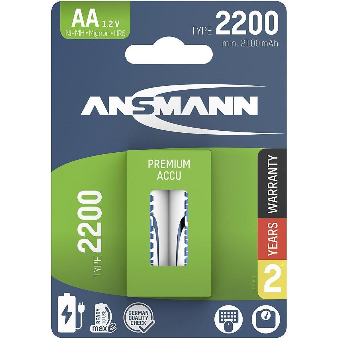 Ansmann ANS Akku MaxE Mignon 2,1A 2er (2 Stk., AA, 2100 mAh) (ANSMANN)