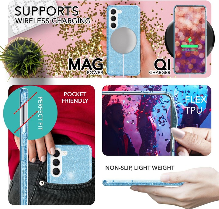 Produktbild Nalia Glitzer Silikon Hülle mit 2x Displayschutz (Samsung Galaxy S23+)