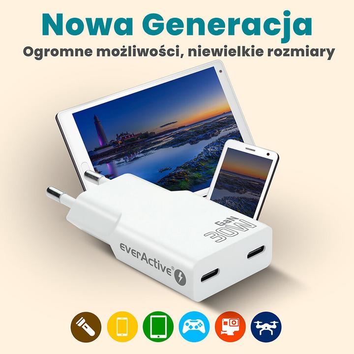 Produktbild Everactive 30W 2xUSB-C-Wandladegerät (30 W, 2 Ports)