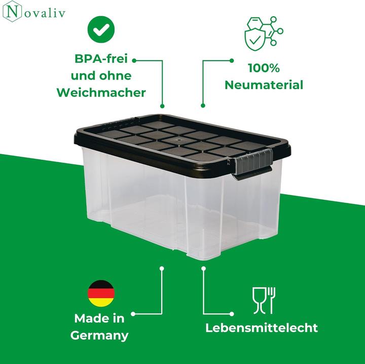 Image du produit Novaliv 12x Aufbewahrungsboxen mit Deckel 5L Anthrazit Nestbar stapelbare Storage boxes mit Clipvers (19 cm, 5 l, 12x)