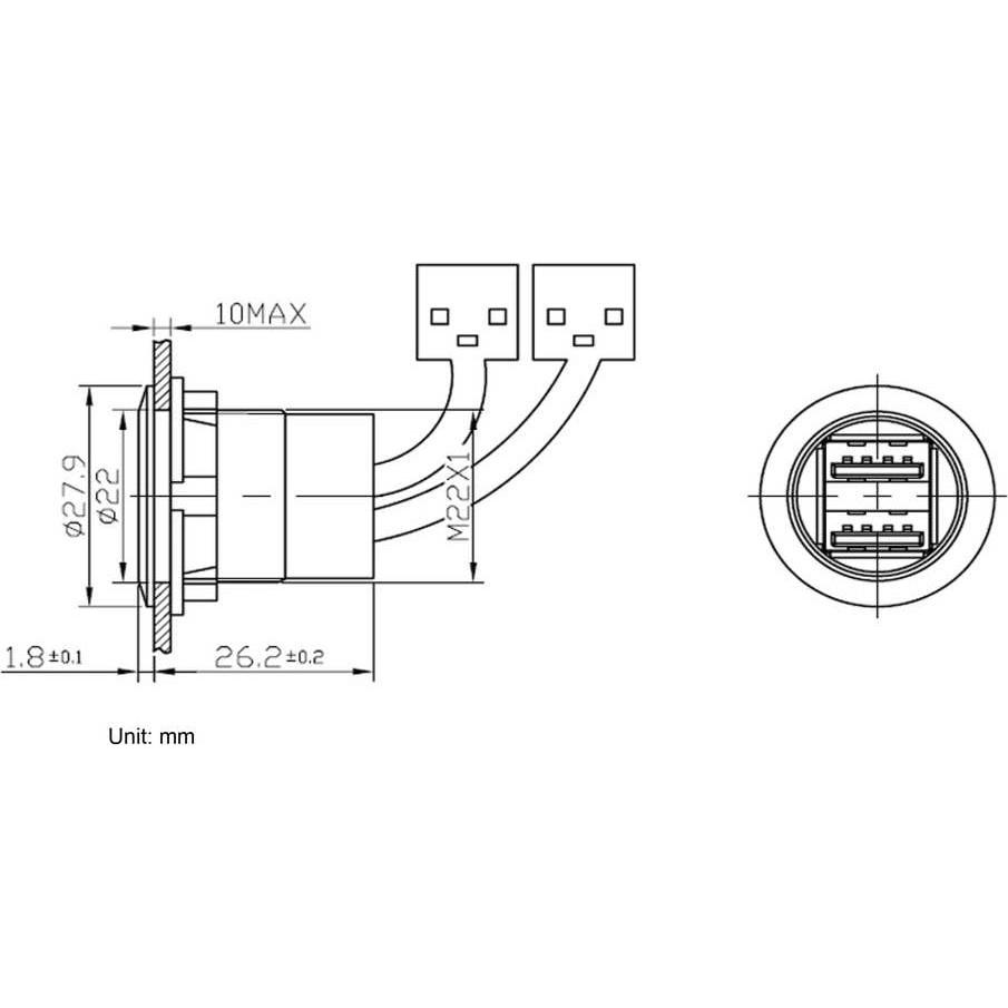 Thumbnail - Tru Components USB-Doppeleinbaubuchse 2.0, Elektronikkabel + Stecker, Schwarz