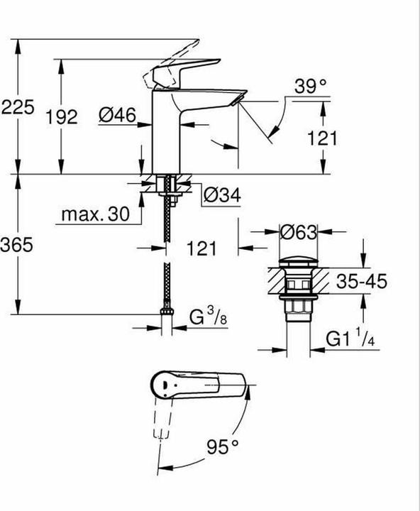 Produktbild Grohe Start QuickFix Lavaboarmatur, M-Size, Push-Open, Kaltwasser bei Mittelstellung, mattschwarz