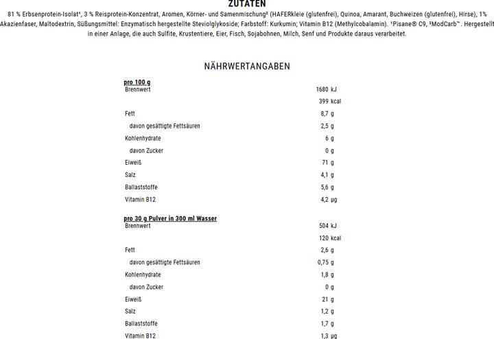 Nährwerte und Zutaten Weider Plant Based Protein (450 g, 1x, Vanille)