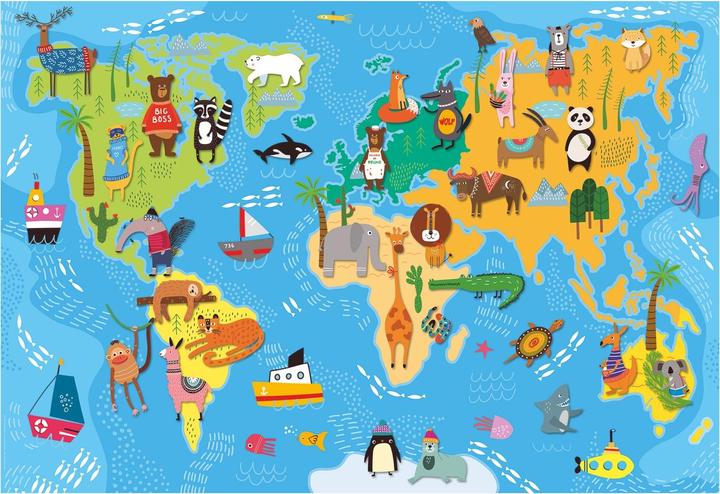 Image du produit Ludattica Giant Puzzle - Carte du monde des animaux (48 pièces) (48 pièces)