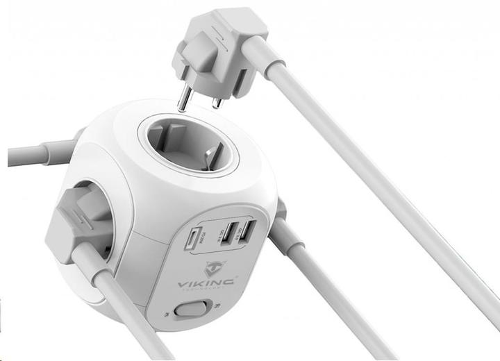 Produktbild Viking S????ov?? adapt??r AC Cube PD, rozbo??ova??, 7 v??stup?? (7x, CEE 7/3, CEE 7/5, USB-A, USB-C, 1.80 m)