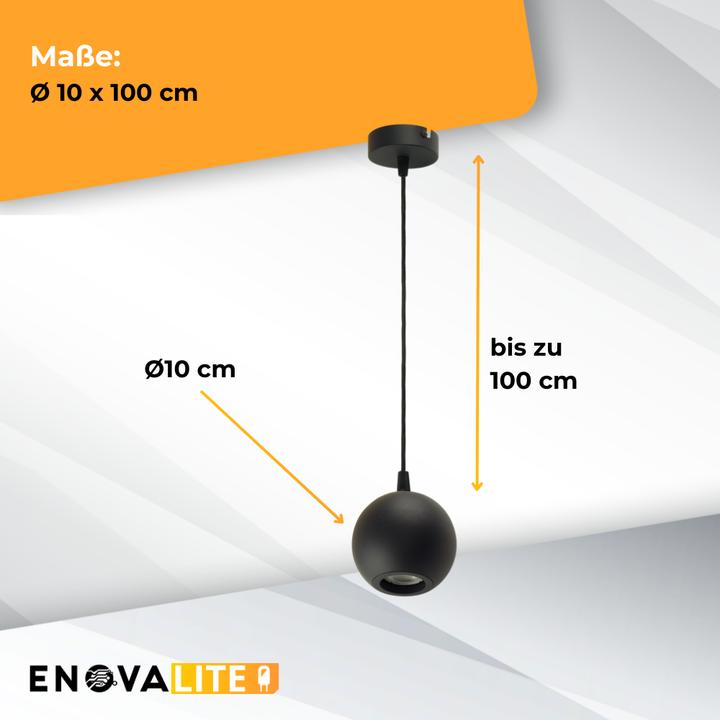 Actual product image Enovalite LED-Pendellampe GLOBE, GU10-Fassung, IP20, Ø10cm, 1flammig, schwarz (GU10)