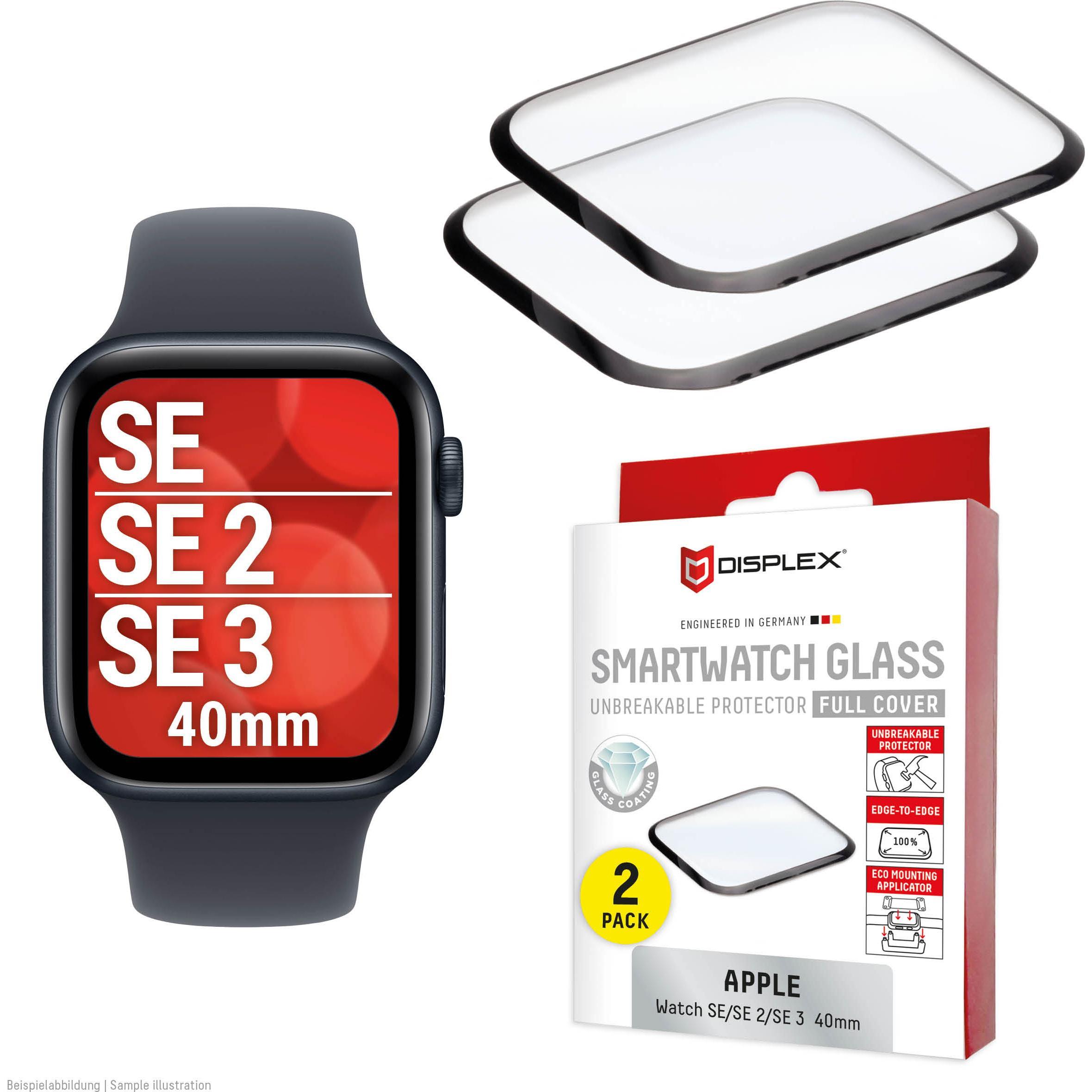 Displex Full Cover Schutzfolie, Full Cover Watch Glass, Doppelpack, Accessori per smartwatch, Trasparente