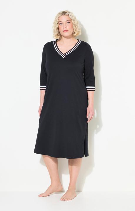 Image du produit Ulla Popken Chemise de nuit avec bordure fantaisie – col en V et manches 3/4 (50, 52)