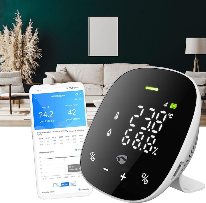 Actual product image Nedis SmartLife Luftqualitätsmonitor Wi-Fi | inkl. Display | Kohlendioxid (CO2) / Luftfeuchtigkeit /