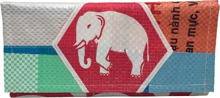Bekos Upcycling - Damen Geldbörse aus recycelten Säcke Patchwork Elephant