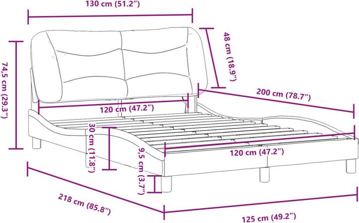 Produktbild VidaXL Bettgestell mit LED Stoff (140 x 200 cm)