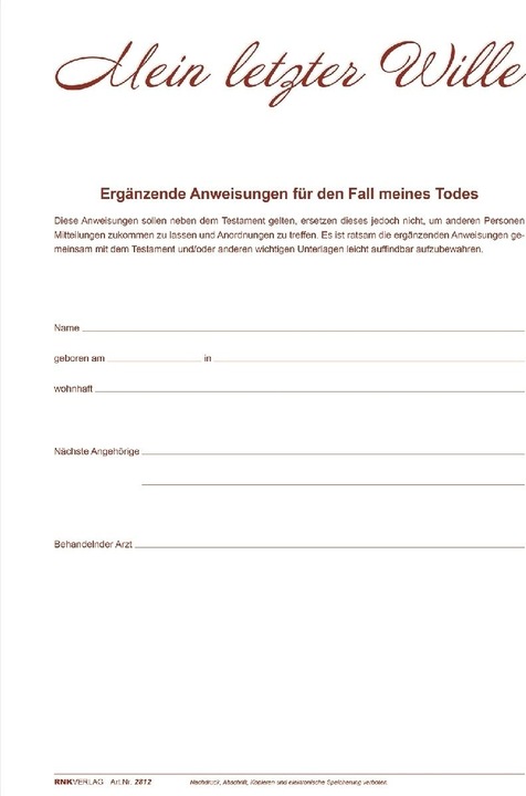 Nährwerte und Zutaten Rnk Mappe "Mein letzter Wille", DIN A4, weinrot, 1 Stück