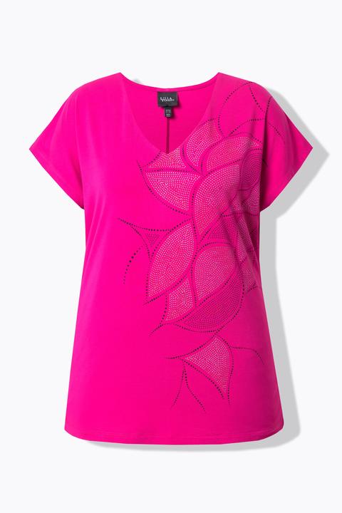 Actual product image Ulla Popken Rhinestone Pattern Cap Sleeve Tee