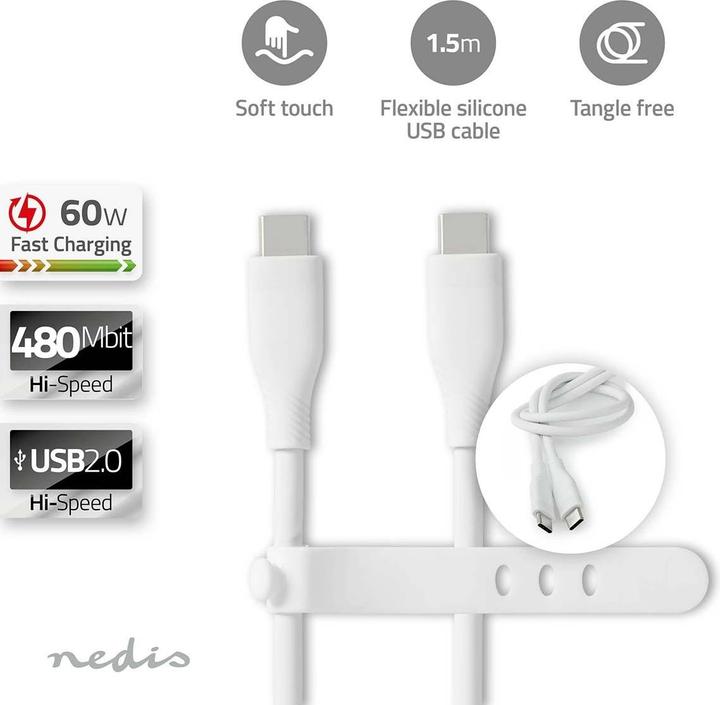Produktbild Nedis USB-Kabel | USB 2.0 | USB-C™ Stecker | USB-C™ Stecker | 60 W | 480 Mbps | Vernickelt | 1.50 m (1.50 m, USB 2.0, 60 W)