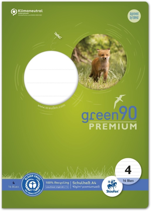 Produktbild Staufen Schulheft green Lineatur 4 liniert DIN A4 ohne Rand, 16 Blatt (A4, Speziallineatur, Harter Einband)
