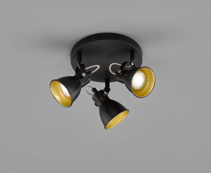 Actual product image FHL easy FHL Bobby LED ceiling light triple GU10 4W warm white metal shade black inside gold coloured black (GU10)