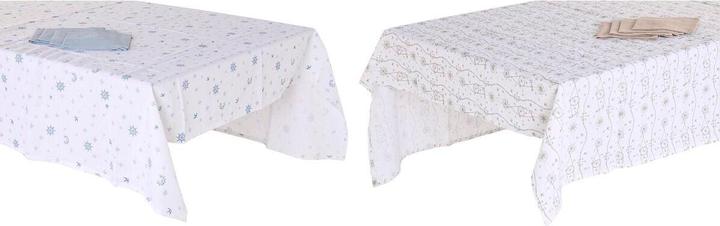 DKD Home Decor Tablecloth and napkins 150 x 250 x 0,5 cm Blue Brown White (2 Units) (150 x 250 cm)