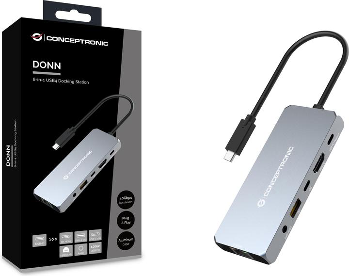 Actual product image Conceptronic Dock USB-C->HDMI,2.5GbE,USBC/3.0,100WPD0.18m gr (USB-C, 6 ports)