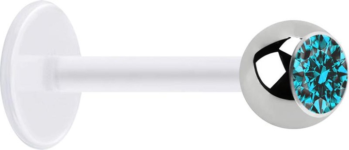 Produktbild Star Piercing Micro Labret transparent mit Kugel silber und Kristall aqua (ohne Messing, Chirurgenstahl 316L, Bioflex)