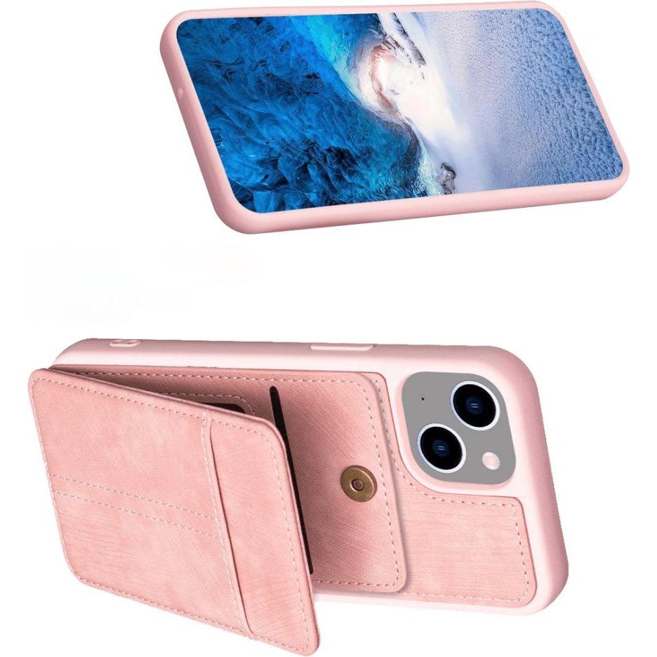 Thumbnail - Cover-Discount iPhone 15 - Kickstand Case mit Kartenfächer rosa (Apple iPhone 15), Smartphone Hülle, Rosa